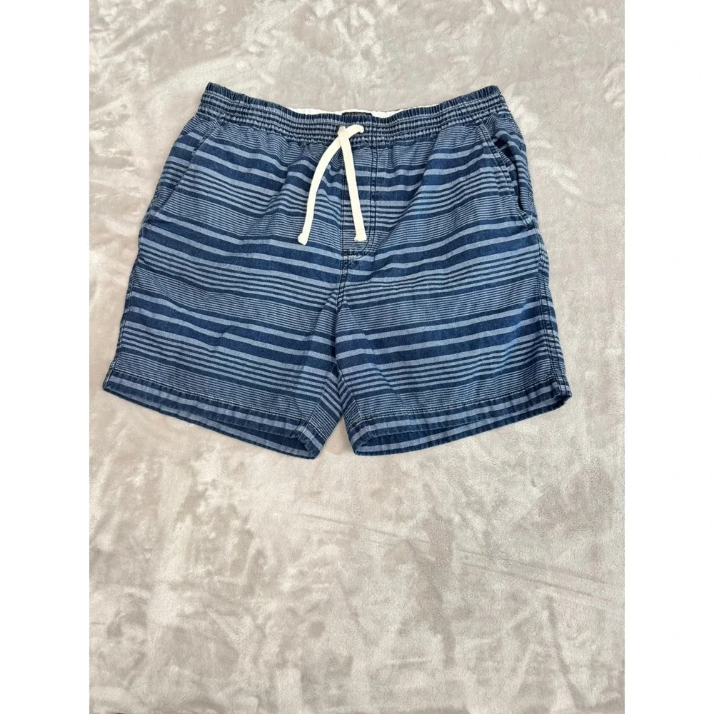 J Crew Mens Shorts Striped Blue White Elastic Waist‎ Drawstring Size M